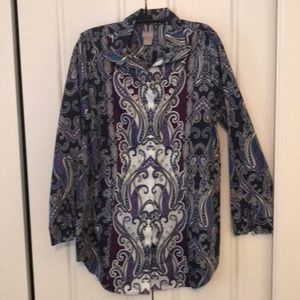 Chico’s size 0 (6-8) multi colors of burgundy, dark purple, teal and cream.